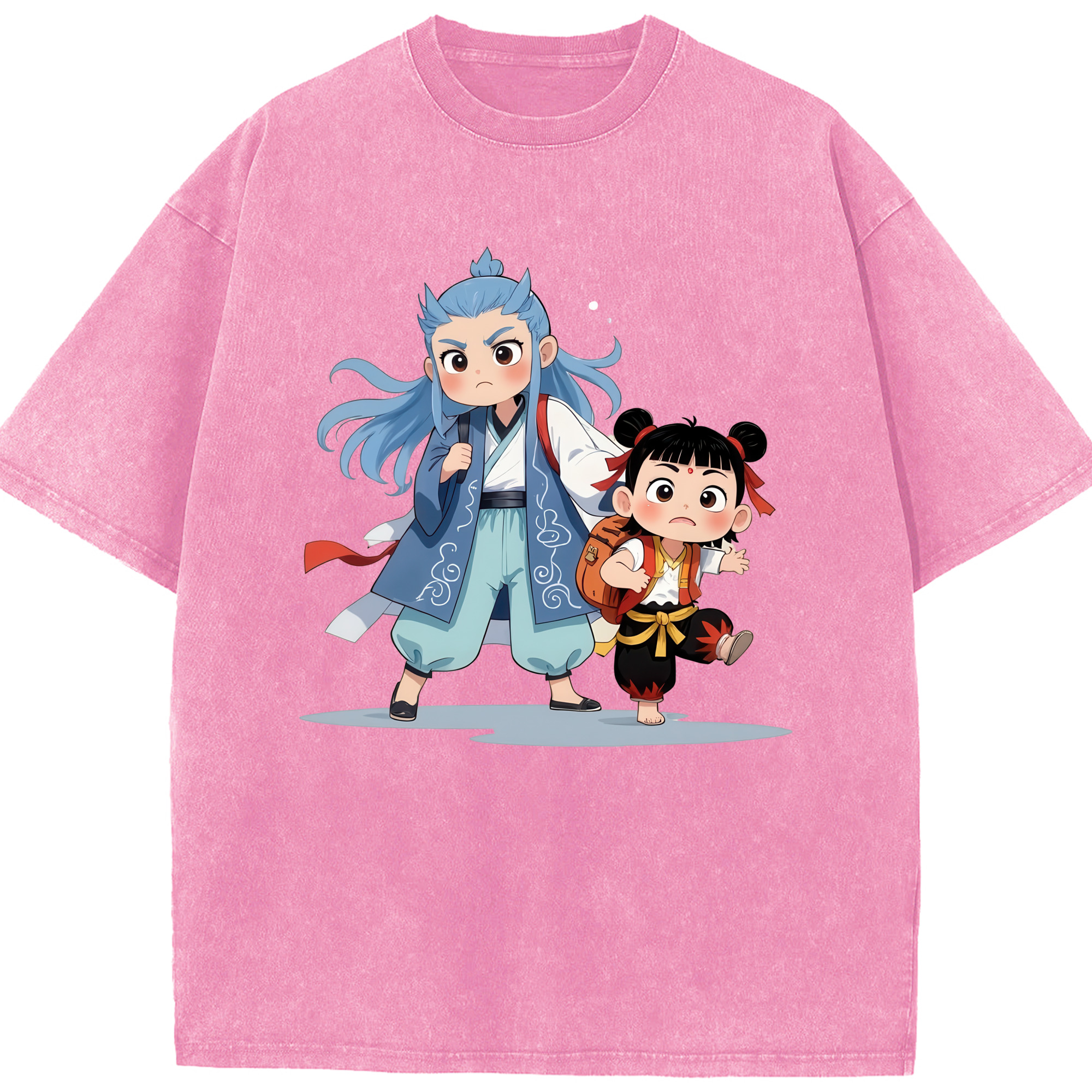 （画像用） Ne Zha 2 ナタ 魔童の大暴れ 綿100% ヴィンテージ風 半袖Tシャツ（フロントプリント）